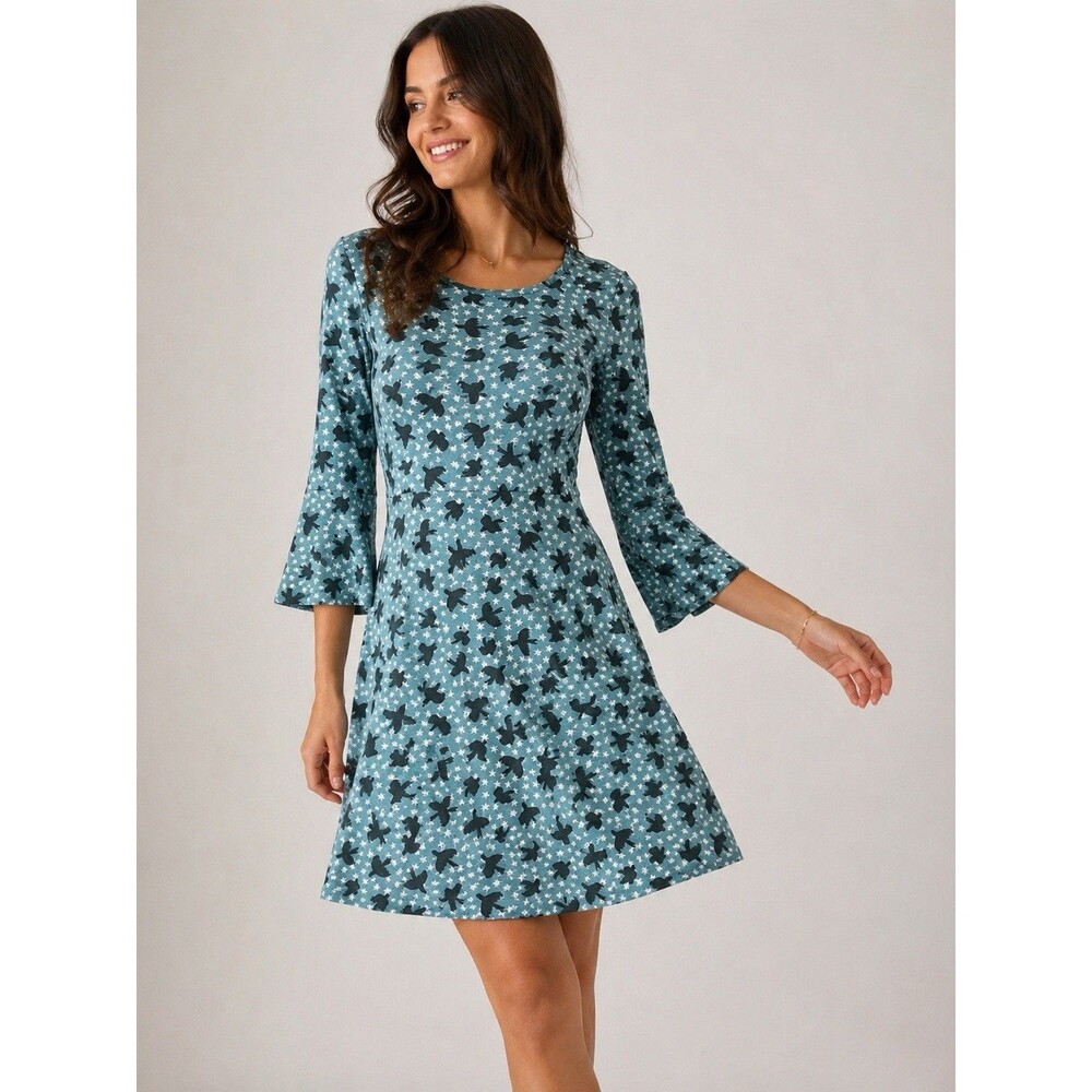 Boden Miriam Bird Print Fit & Flare Jersey Dress XS Whimsical Cottagecore NWT